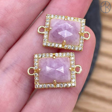 Коннектор прямоугольник огранка лавандовый аметист, цвет золото ~ 13х11 мм