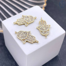 Коннектор рука Фатимы цирконы, цвет золото 21х12 мм