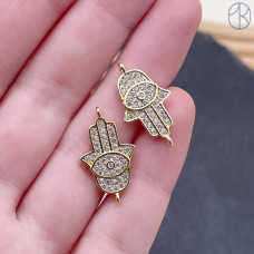 Коннектор рука Фатимы цирконы, цвет золото 21х12 мм