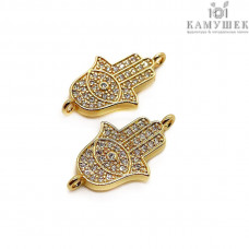 Коннектор рука Фатимы цирконы, цвет золото 21х12 мм