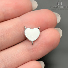 Коннектор сердце белая эмаль, цвет серебро 10,5*11,5мм 