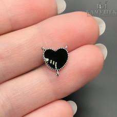 Коннектор сердце черная эмаль, цвет серебро 10,5*11,5мм 