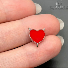 Коннектор сердце красная эмаль, цвет серебро 10,5*11,5мм 