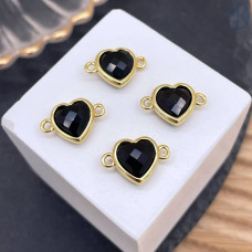 Коннектор сердце огранка агат черный, цвет золото ~ 11 мм