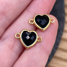 Коннектор сердце огранка агат черный, цвет золото ~ 11 мм