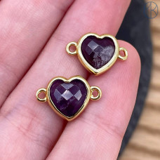 Коннектор сердце огранка аметист, цвет золото ~ 11 мм