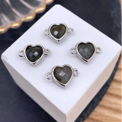 Коннектор сердце огранка лабрадор, цвет серебро ~ 11 мм