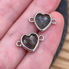Коннектор сердце огранка лабрадор, цвет серебро ~ 11 мм