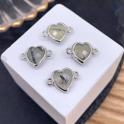 Коннектор сердце огранка пренит, цвет серебро ~ 11 мм