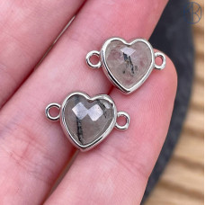 Коннектор сердце огранка пренит, цвет серебро ~ 11 мм