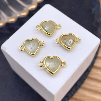 Коннектор сердце огранка пренит, цвет золото ~ 11 мм