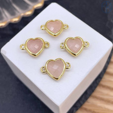 Коннектор сердце огранка розовый кварц, цвет золото ~ 11 мм