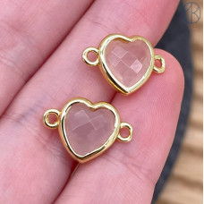 Коннектор сердце огранка розовый кварц, цвет золото ~ 11 мм