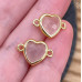 Коннектор сердце огранка розовый кварц, цвет золото ~ 11 мм