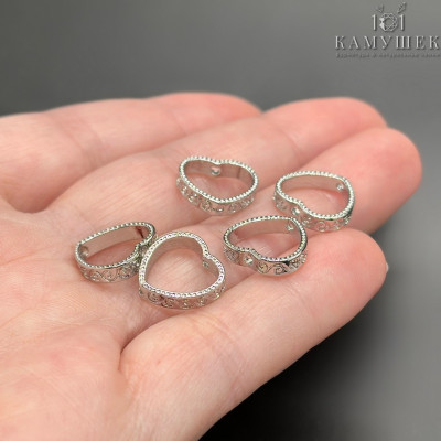 Коннектор сердце узор, цвет серебро 11 мм