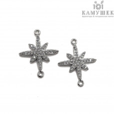 Коннектор северная звезда цирконы, цвет серебро 23х18 мм 