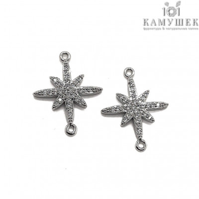 Коннектор северная звезда цирконы, цвет серебро 23х18 мм 