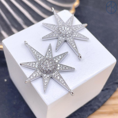 Коннектор солнце цирконы, цвет серебро 35х24 мм 