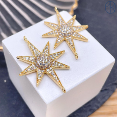 Коннектор солнце цирконы, цвет золото 35х24 мм 