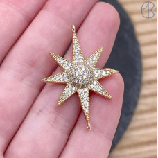 Коннектор солнце цирконы, цвет золото 35х24 мм 