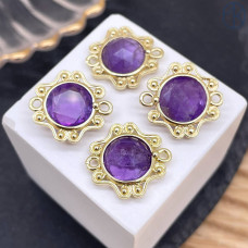 Коннектор солнце огранка аметист, цвет золото ~ 16 мм