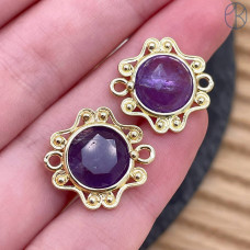 Коннектор солнце огранка аметист, цвет золото ~ 16 мм