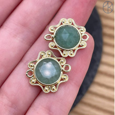 Коннектор солнце огранка авантюрин зеленый, цвет золото ~ 16 мм