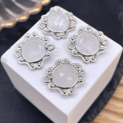 Коннектор солнце огранка горный хрусталь, цвет серебро ~ 16 мм