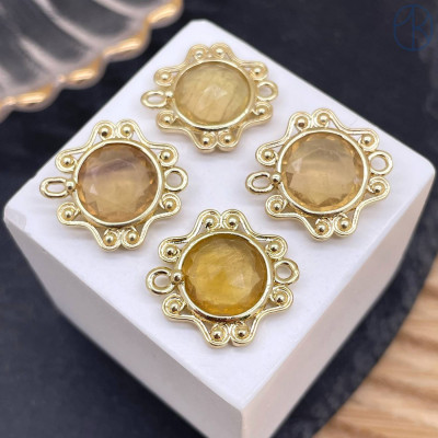Коннектор солнце огранка кварц, цвет золото ~ 16 мм