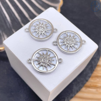 Коннектор солнце перламутр, цвет серебро 15 мм 