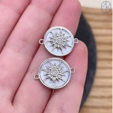 Коннектор солнце перламутр, цвет серебро 15 мм 