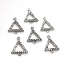 Коннектор треугольник с цирконами, Цвет серебро 13,3*11,5мм