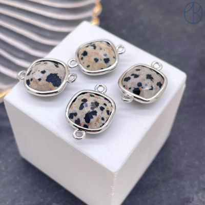 Коннектор Яшма далматиновая, цвет серебро 12 мм