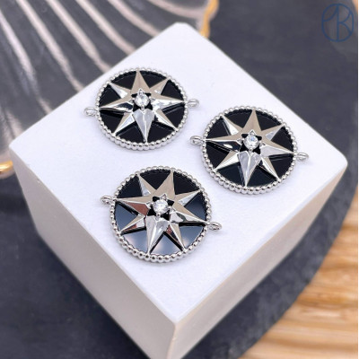 Коннектор звезда черная эмаль, цвет серебро 15 мм 