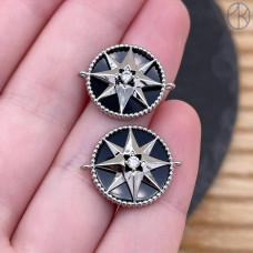 Коннектор звезда черная эмаль, цвет серебро 15 мм 