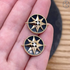 Коннектор звезда черная эмаль, цвет золото 15 мм 