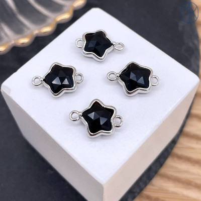 Коннектор звезда огранка агат черный, цвет серебро ~ 12 мм