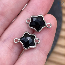 Коннектор звезда огранка агат черный, цвет серебро ~ 12 мм