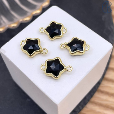 Коннектор звезда огранка агат черный, цвет золото ~ 12 мм