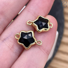 Коннектор звезда огранка агат черный, цвет золото ~ 12 мм