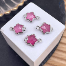 Коннектор звезда огранка кварц розовый тонированный, цвет серебро ~ 12 мм