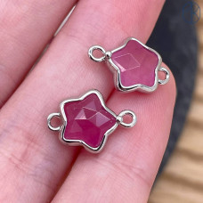 Коннектор звезда огранка кварц розовый тонированный, цвет серебро ~ 12 мм