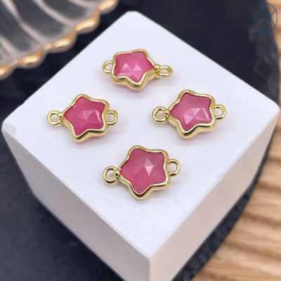 Коннектор звезда огранка кварц розовый тонированный, цвет золото ~ 12 мм