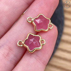 Коннектор звезда огранка кварц розовый тонированный, цвет золото ~ 12 мм
