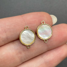 Коннекторр круг белый перламутр, цвет золото 12 мм 