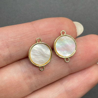 Коннекторр круг белый перламутр, цвет золото 12 мм 
