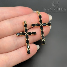 Крест циркон черный, цвет золото 34х21 мм