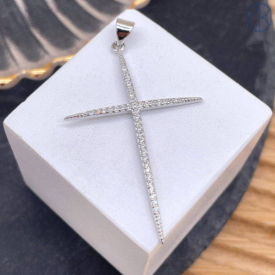 Крест цирконы, цвет серебро 45х30 мм 