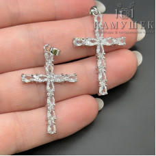 Крест с цирконами, цвет серебро 34х21 мм