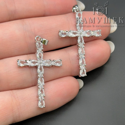 Крест с цирконами, цвет серебро 34х21 мм